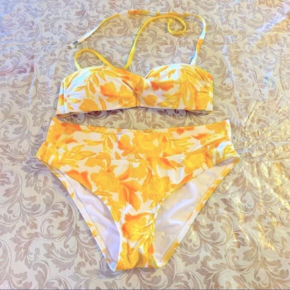 The Collection Debenhams Swimsuit Bikini Yellow White Padded Lined Size 10 - Picture 1 of 5
